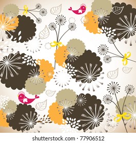 flower seamless pattern with bird (for fabric pattern, wallpaper or wrapping paper)