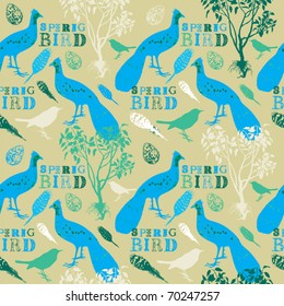 flower seamless pattern with birds