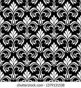 Flower seamless pattern. Black and white ornament. Fabric for ornament, wallpaper, packaging, vector background.