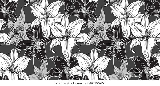 Patrón de flores sin fisuras en colores blanco y negro. Abstractas floral moderno para la tela, diseño textil, Fondo de pantalla, invitación, boda, cubiertas, tarjetas, arte de la pared, carteles y decoración.
