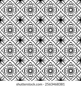  flower seamless pattern black and white color on white background