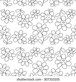 Flower seamless pattern. Black and white floral background.