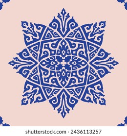 Flower seamless pattern blue color and light brown background number 4