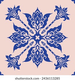 Flower seamless pattern blue color and light brown background number 2