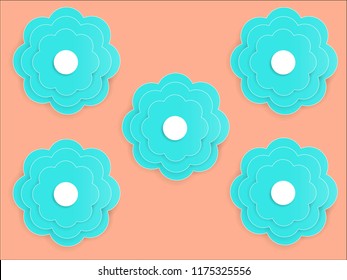 Flower seamless pattern in blue pastel color on orange background 