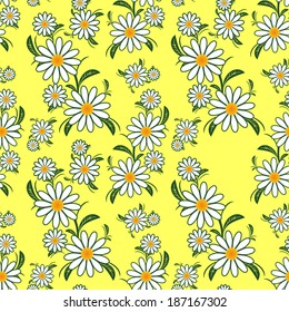 Flower seamless Pattern with Camomiles on yellow.