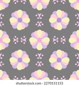 Flower Seamless Pattern Circle Floral Tile Abstract. Pastel Color Wallpaper Background. Interior Art Vector.
