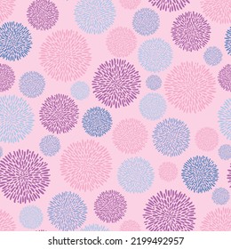 Flower seamless pattern. Circle texture with doodle floral shapes. Hand drawn elements background for wrapping, fabric, wallpaper or cards.