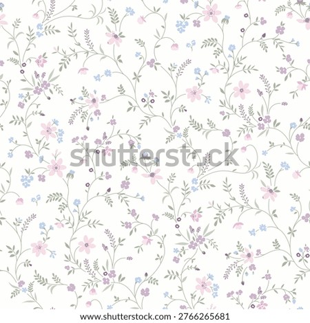 Flower seamless pattern. Cute floral wallpaper. Small flower pattern background. Ditsy floral with small hand drawn repeat isolated on a light background. Design for textile, wallpaper, covers, posters, cards, decoration and packaging. Stock vector print