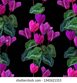 Flower seamless pattern with cyclamen - vector 
