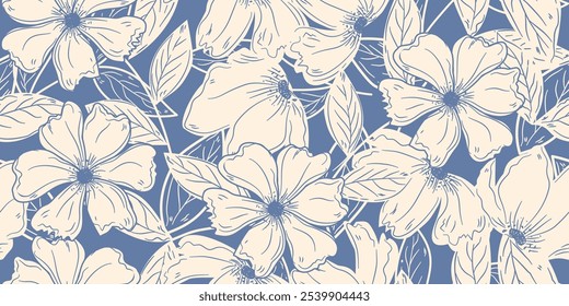 Flor design padrão sem emenda com flores e folhas bonitas. Flor arte. floral e design de padrão de folha para tecido, algodão, papel de parede, cetim, envoltório de presente, tapete, fundo.