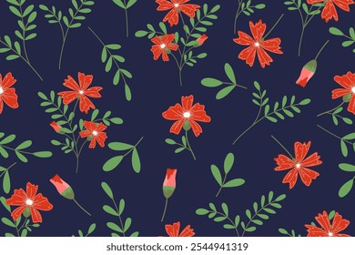 Diseño de patrón de flores sin fisuras con hermosas flores y hojas. Diseño floral y de patrón de hojas para tela, algodón, Fondo de pantalla, satén, envoltura de regalo, alfombra, fondo.