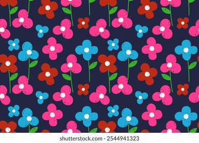 Diseño de patrón de flores sin fisuras con hermosas flores y hojas. Diseño floral y de patrón de hojas para tela, algodón, Fondo de pantalla, satén, envoltura de regalo, alfombra, fondo.