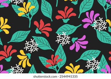 Flower seamless pattern design with beautiful flower and leaves. Flower art. floral and leaf pattern design for fabric, cotton, wallpaper, satin, gift wrap, carpet, background.
