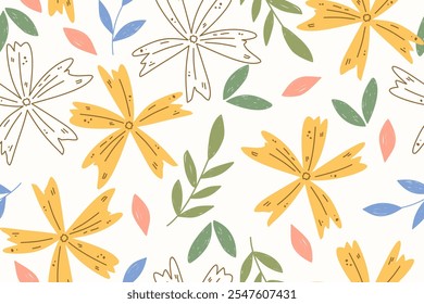 Flower seamless pattern design with beautiful flower and leaves. Flower art. floral and leaf pattern design for fabric, cotton, wallpaper, satin, gift wrap, carpet, background.	