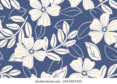 Flower seamless pattern design with beautiful flower and leaves. Flower art. floral and leaf pattern design for fabric, cotton, wallpaper, satin, gift wrap, carpet, background.	