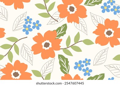 Flower seamless pattern design with beautiful flower and leaves. Flower art. floral and leaf pattern design for fabric, cotton, wallpaper, satin, gift wrap, carpet, background.	