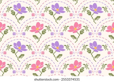 Flower seamless pattern design with beautiful flower and leaves. Flower art. floral and leaf pattern design for fabric, cotton, wallpaper, satin, gift wrap, carpet, background.