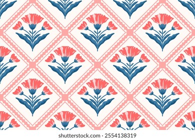 Flower seamless pattern design with beautiful flower and leaves. Flower art. floral and leaf pattern design for fabric, cotton, wallpaper, satin, gift wrap, carpet, background.	