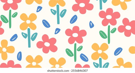 Flower seamless pattern design with beautiful flower and leaves. Flower art. floral and leaf pattern design for fabric, cotton, wallpaper, satin, gift wrap, carpet, background.	