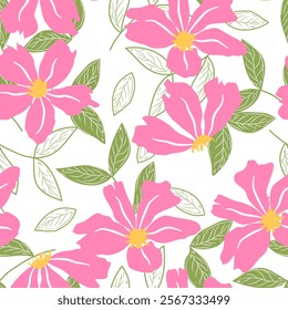 Flower seamless pattern design with beautiful flower and leaves. Flower art. floral and leaf pattern design for fabric, cotton, wallpaper, satin, gift wrap, carpet, background.	