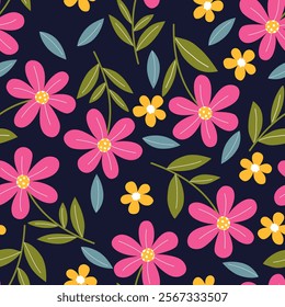 Flower seamless pattern design with beautiful flower and leaves. Flower art. floral and leaf pattern design for fabric, cotton, wallpaper, satin, gift wrap, carpet, background.	