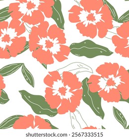 Flower seamless pattern design with beautiful flower and leaves. Flower art. floral and leaf pattern design for fabric, cotton, wallpaper, satin, gift wrap, carpet, background.	