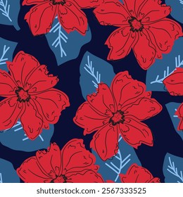 Flower seamless pattern design with beautiful flower and leaves. Flower art. floral and leaf pattern design for fabric, cotton, wallpaper, satin, gift wrap, carpet, background.	