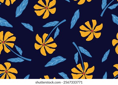 Flower seamless pattern design with beautiful flower and leaves. Flower art. floral and leaf pattern design for fabric, cotton, wallpaper, satin, gift wrap, carpet, background.	