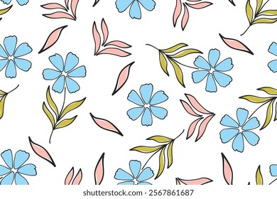 Flower seamless pattern design with beautiful flower and leaves. Flower art. floral and leaf pattern design for fabric, cotton, wallpaper, satin, gift wrap, carpet, background.	