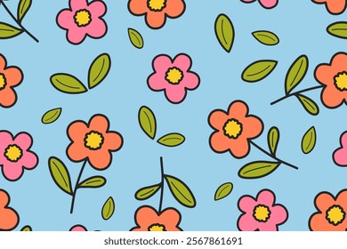 Flower seamless pattern design with beautiful flower and leaves. Flower art. floral and leaf pattern design for fabric, cotton, wallpaper, satin, gift wrap, carpet, background.	