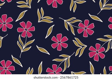 Flower seamless pattern design with beautiful flower and leaves. Flower art. floral and leaf pattern design for fabric, cotton, wallpaper, satin, gift wrap, carpet, background.	