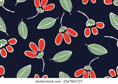 Flower seamless pattern design with beautiful flower and leaves. Flower art. floral and leaf pattern design for fabric, cotton, wallpaper, satin, gift wrap, carpet, background.	