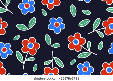 Flower seamless pattern design with beautiful flower and leaves. Flower art. floral and leaf pattern design for fabric, cotton, wallpaper, satin, gift wrap, carpet, background.	