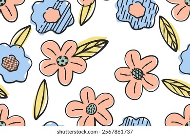 Flower seamless pattern design with beautiful flower and leaves. Flower art. floral and leaf pattern design for fabric, cotton, wallpaper, satin, gift wrap, carpet, background.	