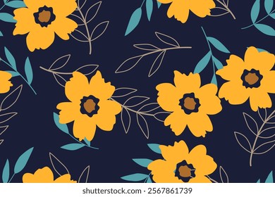 Flower seamless pattern design with beautiful flower and leaves. Flower art. floral and leaf pattern design for fabric, cotton, wallpaper, satin, gift wrap, carpet, background.	