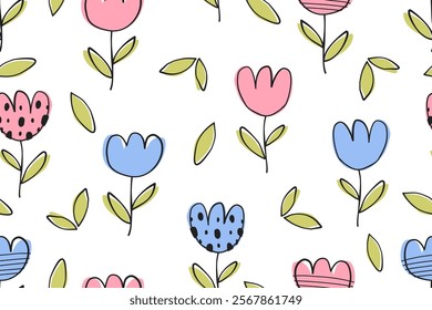 Flower seamless pattern design with beautiful flower and leaves. Flower art. floral and leaf pattern design for fabric, cotton, wallpaper, satin, gift wrap, carpet, background.	