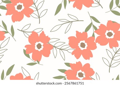 Flower seamless pattern design with beautiful flower and leaves. Flower art. floral and leaf pattern design for fabric, cotton, wallpaper, satin, gift wrap, carpet, background.	