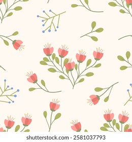 Flower seamless pattern design with beautiful flower and leaves. Flower art. floral and leaf pattern design for fabric, cotton, wallpaper, satin, gift wrap, carpet, background.	