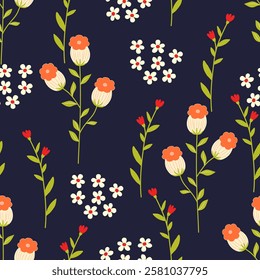 Flower seamless pattern design with beautiful flower and leaves. Flower art. floral and leaf pattern design for fabric, cotton, wallpaper, satin, gift wrap, carpet, background.	