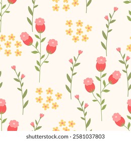 Flower seamless pattern design with beautiful flower and leaves. Flower art. floral and leaf pattern design for fabric, cotton, wallpaper, satin, gift wrap, carpet, background.	
