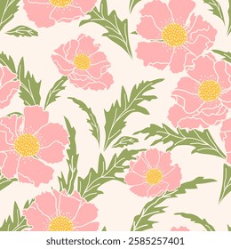 Flower seamless pattern design with beautiful flower and leaves. Flower art. floral and leaf pattern design for fabric, cotton, wallpaper, satin, gift wrap, carpet, background.	