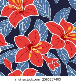 Flower seamless pattern design with beautiful flower and leaves. Flower art. floral and leaf pattern design for fabric, cotton, wallpaper, satin, gift wrap, carpet, background.	