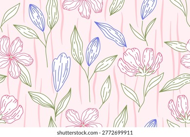 Flower  seamless pattern design with beautiful flower and leaves. botanical floral pattern designs for fabric, cotton, wallpaper, satin, gift wrap, carpet, backgrounds