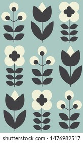 Flower seamless pattern design. Scandinavian style. Vector illustration.