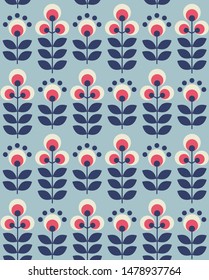 Flower seamless pattern design. Scandinavian style. Vector illustration.