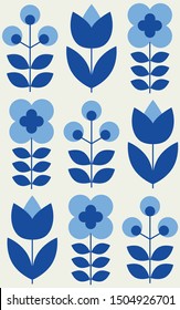 Flower seamless pattern design. Scandinavian style. Vector illustration.