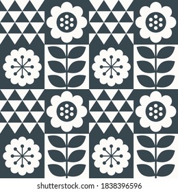 Flower seamless pattern design. Scandinavian style. Vector illustration.