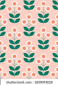 Flower seamless pattern design. Scandinavian style. Vector illustration.