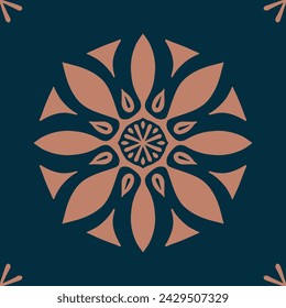 Flower seamless pattern flesh color and denim blue background number 9